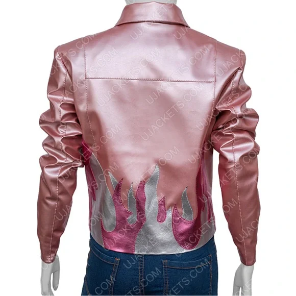 Have It all Taylor Tomlinson Pink Leather Flames Jacket By The California Outfit - Picture 8 of 10